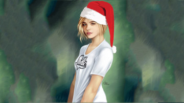 Картинка рисованное люди девушка блондинка шапка футболка chloe+moretz