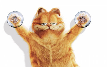 Картинка мультфильмы garfield рыжий кот гарфилд присоски