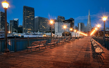 Картинка города сан-франциско+ сша скамейки фонари мост