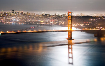 Картинка города сан-франциско+ сша вечер река мост освещение