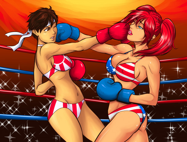 Anime girls fight with butts