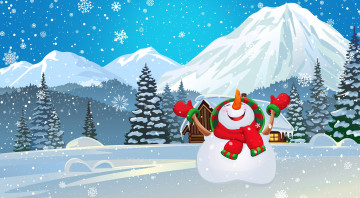 Картинка праздничные векторная+графика+ новый+год снег горы арт радость елка минимализм новый год лес зима снеговик довольный рождество праздник фон снежинки Ёлка
