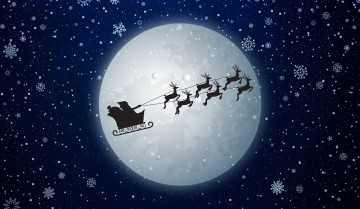 Картинка праздничные векторная+графика+ новый+год новый год луна праздник полнолуние сани летит минимализм олени санта-клаус рождество санта снежинки снег клаус зима