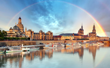 Картинка города дрезден+ германия радуга суда пристань здания река