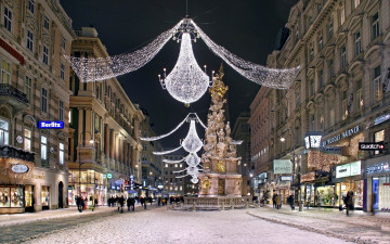 Картинка города вена+ австрия зима иллюминация праздник улица памятник