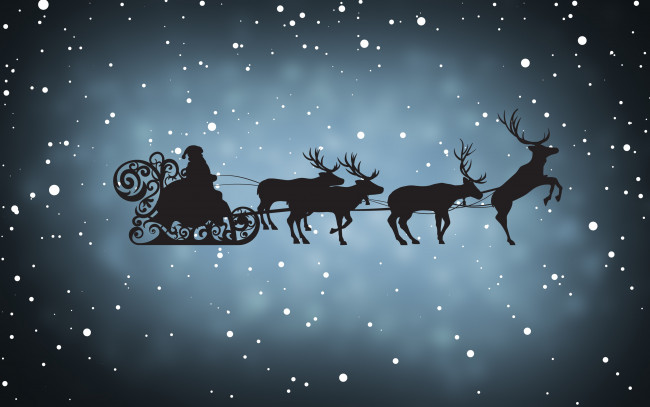 Обои картинки фото праздничные, векторная графика , новый год, минимализм, зима, санта-клаус, рождество, сани, олени, снежинки, санта, фон, новый, год, праздник, снег, тень, клаус