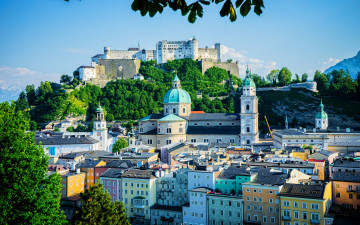 Картинка города зальцбург+ австрия панорама замок