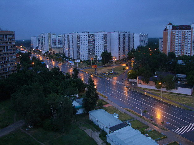 Обои картинки фото королёв, мос, обл, города, огни, ночного