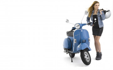 обоя мотоциклы, мото, девушкой, vespa, px, 150, девушка