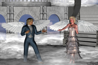 Картинка 3д графика angel ангел парень девушка колонны крилья ангелы