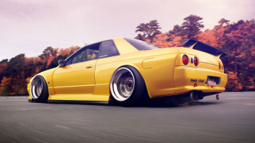 Картинка nissan skyline r32 автомобили datsun желтый скорость осень