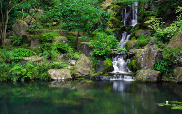 Картинка природа парк водоём japanese garden камни водопад