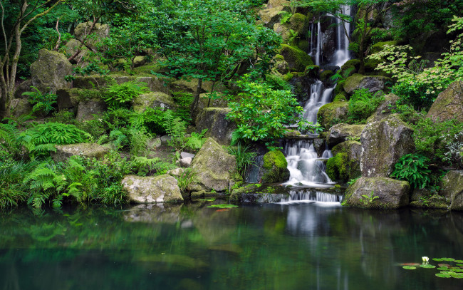 Обои картинки фото природа, парк, водоём, japanese, garden, камни, водопад