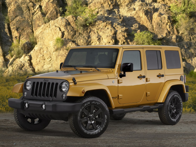 Обои картинки фото автомобили, jeep, wrangler, unlimited, altitude, jk, 2014, желтый