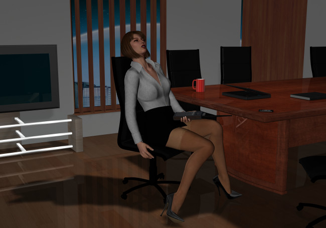 Обои картинки фото 3д графика, fantasy , фантазия, офис, стол, девушка