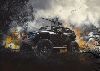 обоя автомобили, hummer, machine, war, off-road, hx, front, fire