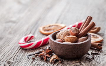 Картинка еда орехи +каштаны +какао-бобы decoration christmas дерево корица рождество new year новый год специи