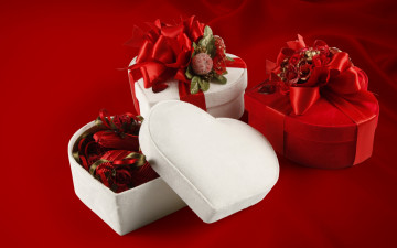 обоя праздничные, день святого валентина,  сердечки,  любовь, valentine's, day, love, heart, romantic, gift, box, roses, сердце, розы, подарки