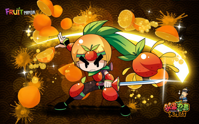 Обои картинки фото fruit ninja, видео игры, - fruit ninja, меч, овощи, ниндзя