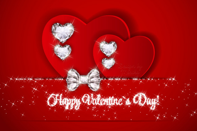 Обои картинки фото праздничные, день святого валентина,  сердечки,  любовь, heart, romantic, diamonds, red, сердце, love, design, by, marika, valentine's, day, happy, блеск, бриллианты, бант