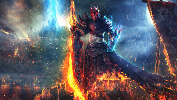 Картинка видео+игры guild+wars+2 огонь существо латы фон мужчина