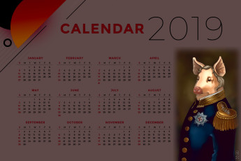 Картинка календари рисованные +векторная+графика свинья поросенок мундир