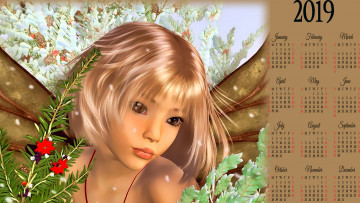 Картинка календари 3д-графика растения лицо девочка