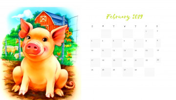 обоя календари, рисованные,  векторная графика, поросенок, дом, свинья