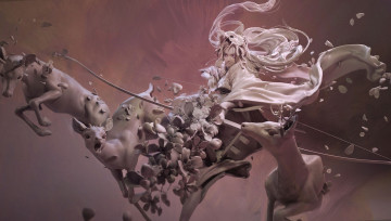Картинка фэнтези девушки девушка олени цветы лук