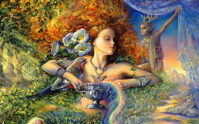 Обои картинки фото josephine wall, фэнтези, существа, девушка, чаша, существо