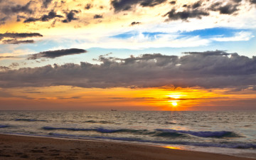 Картинка природа восходы закаты облака горизонт солнце море пляж