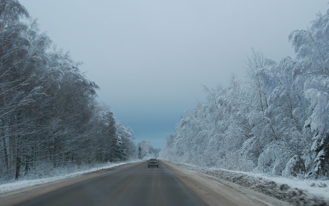 Обои картинки фото природа, дороги, деревья, зима