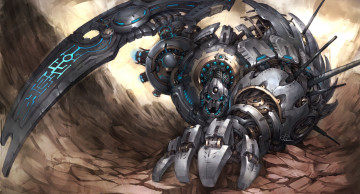 Картинка фэнтези роботы киборги механизмы тоннель металл механизм