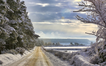 Картинка природа дороги пейзаж зима