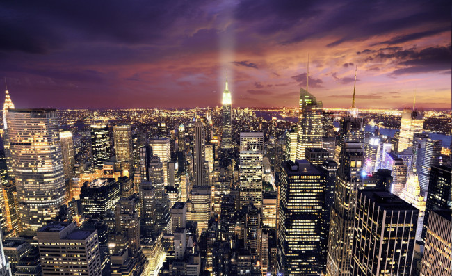 Обои картинки фото манхэттен, города, нью, йорк, сша, огни, здания