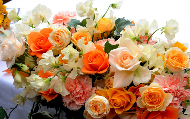 Обои картинки фото цветы, букеты, композиции, розы, гвоздики, красота