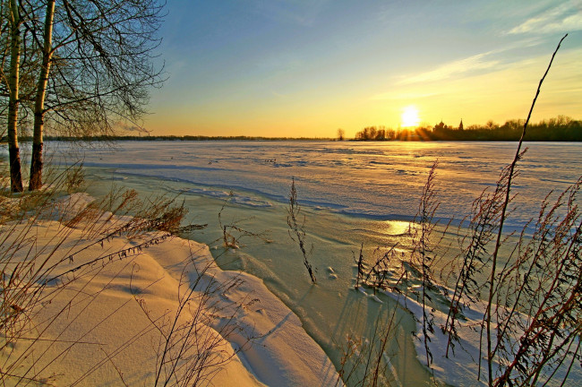 Обои картинки фото природа, восходы, закаты, снег, зима