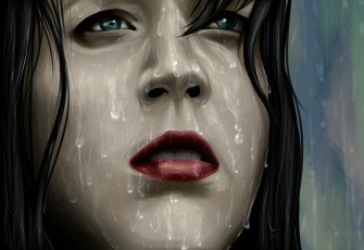 Картинка девушка рисованные люди лицо дождь