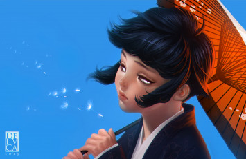 Картинка аниме naruto девочка хината зонтик синива небо