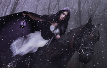 Картинка фэнтези фотоарт лошадь девушка