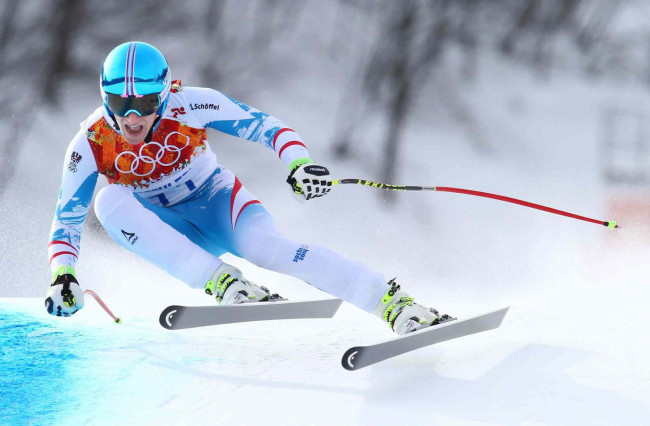Обои картинки фото спорт, лыжный спорт, олимпиада, зима, сочи, скорость, лыжник, снег, matthias, meyer, лыжи, австриец