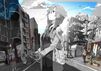 Картинка аниме город +улицы +здания люди арт hitomai