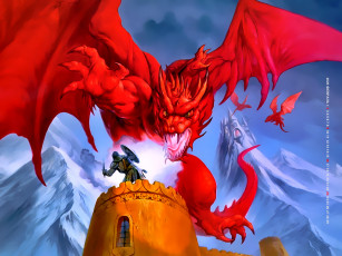 Картинка календари фэнтези дракон красный воин башня calendar 2020