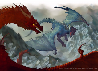Картинка календари фэнтези дракон двое крылья рога полет атака calendar 2020