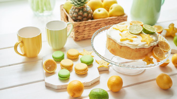 Картинка еда макаруны ананас торт карамбола лимоны