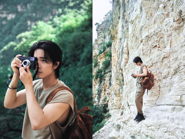 Обои картинки фото мужчины, xiao zhan, актер, скалы, фотоаппарат