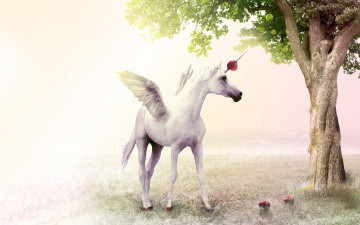 Картинка фэнтези пегасы грива конь крылья дерево