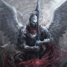 Картинка фэнтези ангелы крылья доспехи арт копьё шлем