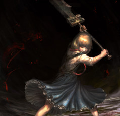 Картинка фэнтези девушки девочка платье меч кровь
