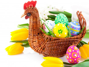 Картинка праздничные пасха курица яйца тюльпаны